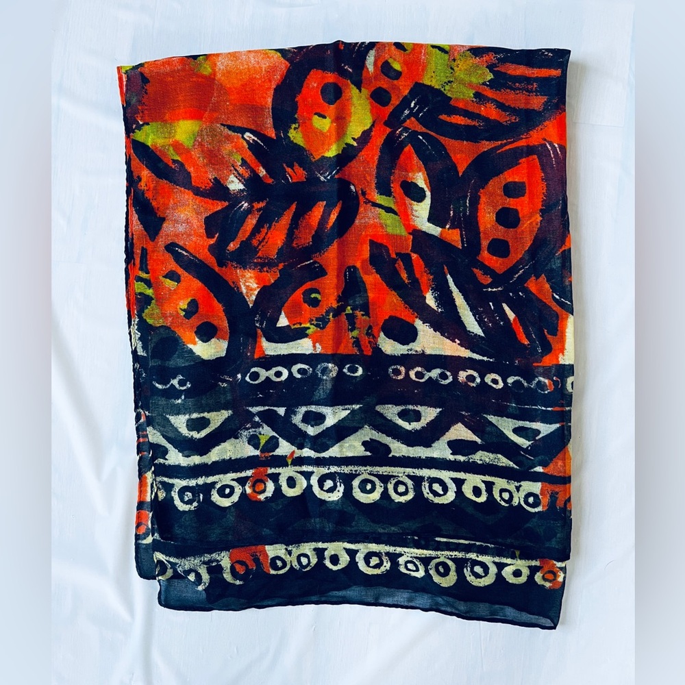 Monarch Butterfly Wing Scarf Wrap Large Orange Black Abstract Sheer Shawl Boho